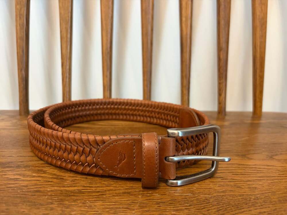 Tommy Bahama Men's Casual Stretch Braided Leather Belt Size M (34-36) Tan Brown